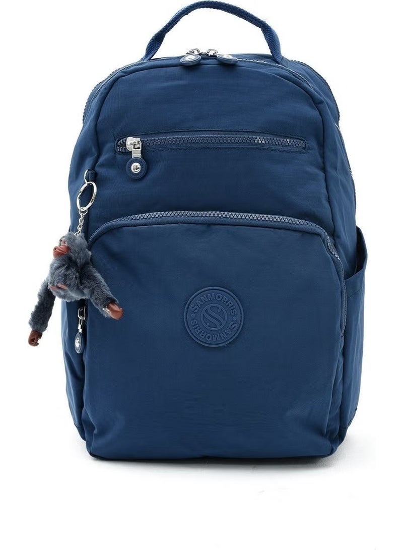 Sanmorris Unisex Water Resistant Crinkle Fabric Multi Compartment Medium Size Navy Blue Color Laptop School and Backpack Bag - Image 1